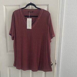 BloomChic Women’s V-Neck Short Sleeve Top in Rust